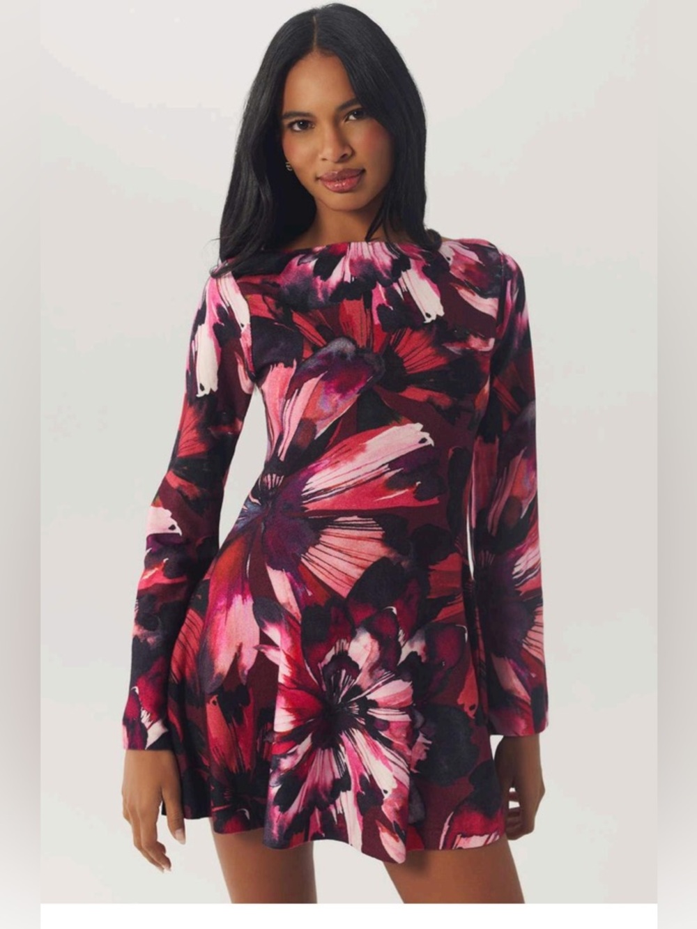 NWT Hutch Prescott Watercolor Floral Sweater Knit Mini Dress Small SAMPLE